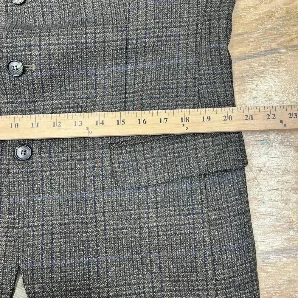 Andrew Fezza Plaid 3 Button Sport Coat Blazer Mens 40S Brown Lambswool